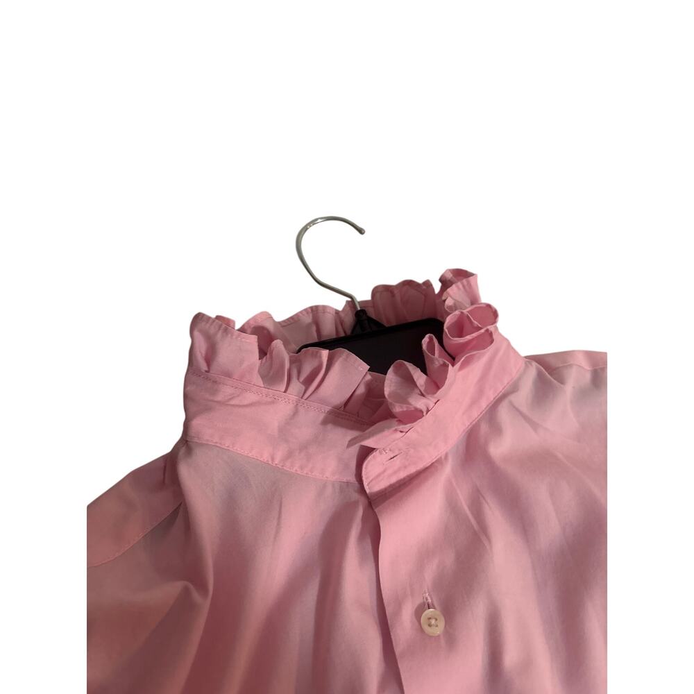 Womens Solid Pink Upcycled Ruffle Collar Button Up Mens Shirt Size XL - Picture 6 of 6